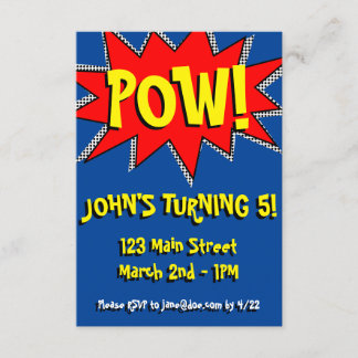 スーパーヒーロー コミックブック テーマの招待状テンプレート 招待状