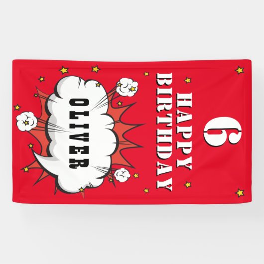 スーパーヒーロー コミック クラウド 赤い少年 誕生日パーティー 横断幕 (横)