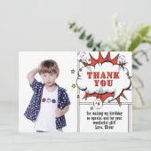 スーパーヒーロー コミック スピーチ クラウド ボーイ フォト 誕生日 サンキューカード (スタンド正面)