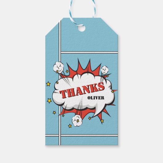 スーパーヒーロー コミック スピーチ バブル 誕生日 サンクス ギフトタグ (正面)