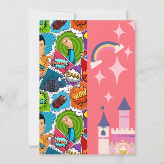 スーパーヒーロー&プリンセスカスタム誕生日招待状 招待状 (裏面)