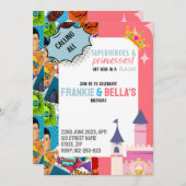 スーパーヒーロー&プリンセスカスタム誕生日招待状 招待状 (正面/裏面)