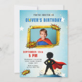 スーパーヒーロー・マンガ少年 写真 誕生日パーティー 招待状 (正面)