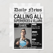 スーパーヒーロー/ヴィランズ·バースデー·パーティー·スーパーヒーロー 招待状 (正面/裏面)