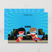 スーパーヒーロー 感謝カード 男の子 女の子 青 太陽のバースト (正面/裏面)