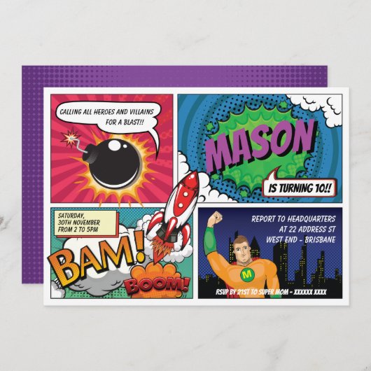 スーパーヒーロー 招待状 (正面/裏面)