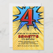 スーパーヒーロー 4歳の誕生日招待状 招待状 (正面)