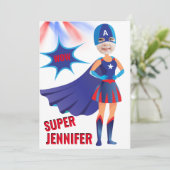 スーパーヒーローUSAガール素晴らしアメージング誕生日 招待状 (スタンド正面)