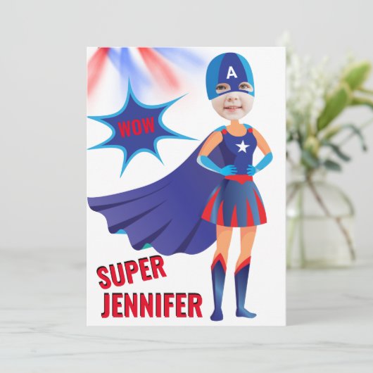 スーパーヒーローUSAガール素晴らしアメージング誕生日 招待状 (スタンド正面)