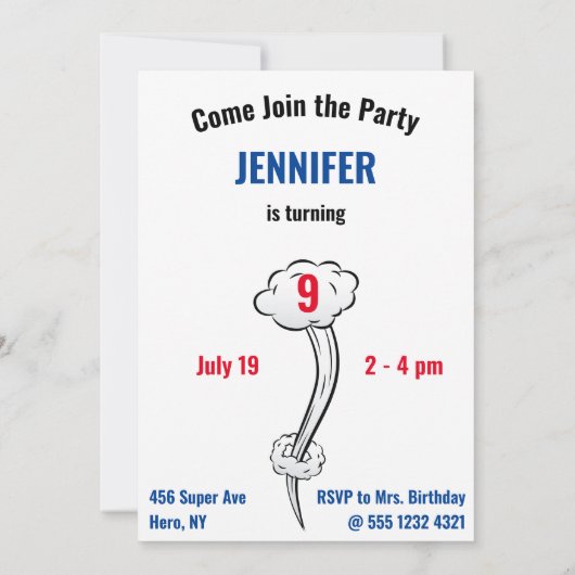 スーパーヒーローUSAガール素晴らしアメージング誕生日 招待状 (裏面)