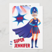 スーパーヒーローUSAガール素晴らしアメージング誕生日 招待状 (正面/裏面)