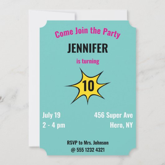 スーパーヒーロ素晴らしアメーユニークジング誕生日 招待状 (裏面)
