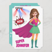 スーパーヒーロ素晴らしアメーユニークジング誕生日 招待状 (正面/裏面)