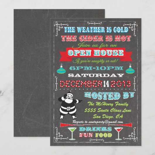 スーパーファンなチョークボードクリスマスオープン ハウス 招待状 (正面/裏面)