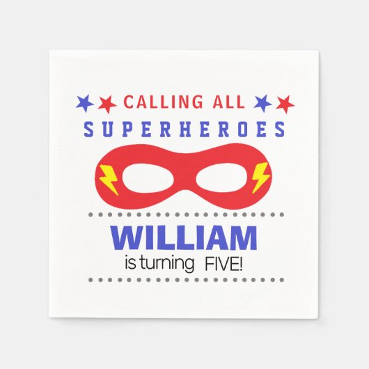 スーパーヘロスパーティーハッピーバースデー スタンダードカクテルナプキン (正面)