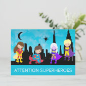 *~*スーパーヘロス4人の子供の誕生日パーティー 招待状 (スタンド正面)