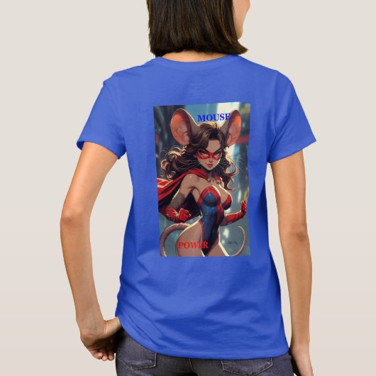 スーパーマウスウーマンマウスの力強い女性ブルーTシャツ bk Tシャツ (裏面)