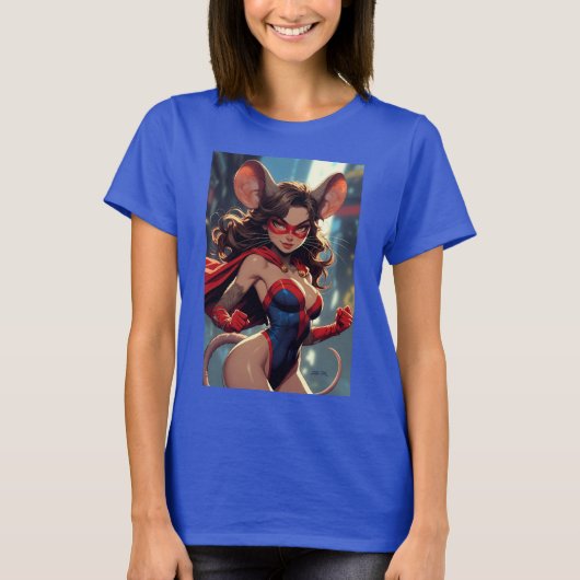 スーパーマウスウーマン 女性 青いTシャツ Tシャツ (正面)