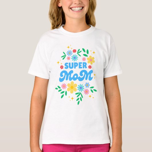 スーパーママのデザインの白いTシャツ Tシャツ (正面)