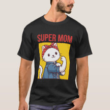 スーパーママ かわいい猫 おもしろい マザーパワー ママへのギフト Tシャツ