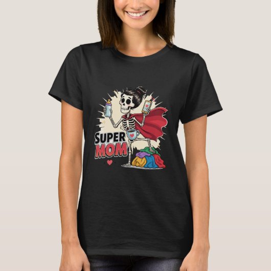 スーパーママ スケルトン レトロ おもしろい 母の日 Tシャツ (正面)