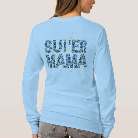スーパーママ スタイリッシュ フラワー タイポグラフィ Tシャツ (裏面)