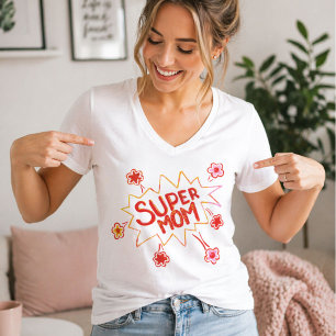 スーパーママ フラワー コミックバブル ドローイング マザー Tシャツ
