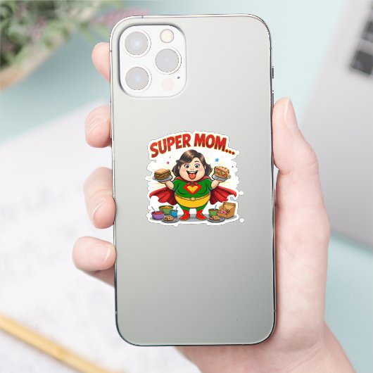 スーパーママ フーディー おもしろ カートゥーン シール (スマートフォン)