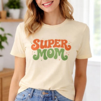 スーパーママ 遊び心のあるレトロでグルービーなタイポグラフィ Tシャツ