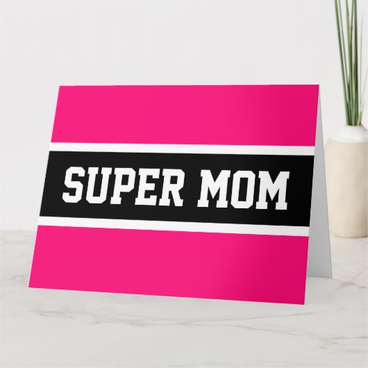 スーパーマム スポーティ ファン ブライトピンク ブラックストライプス カード (正面)