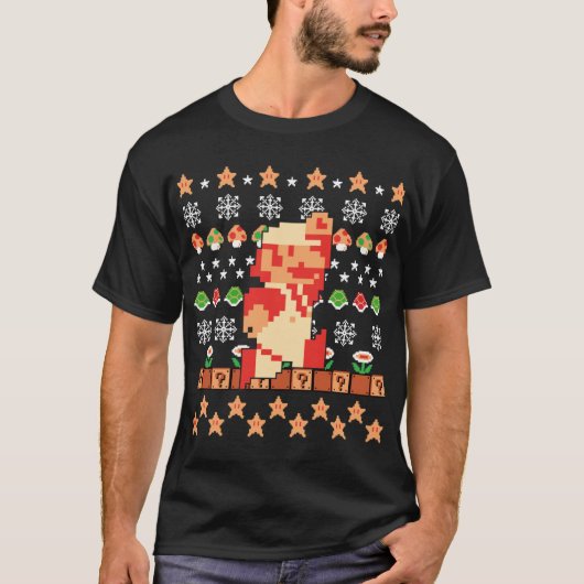 スーパーマリオ マリオ 皮 クリスマス おもしろい Tシャツ (正面)