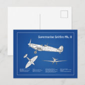 スーパーマリンスピットファイア – 飛行機の設計図ABD ポストカード (正面/裏面)