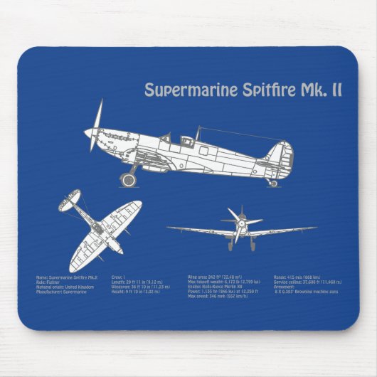 スーパーマリンスピットファイア – 飛行機の設計図ABD マウスパッド (正面)