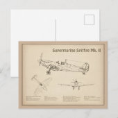 スーパーマリンスピットファイア – 飛行機の設計図SD ポストカード (正面/裏面)