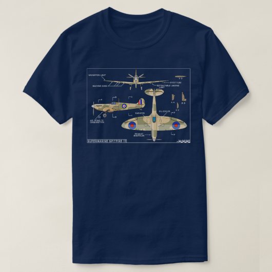 スーパーマリンスピットファイアII英国第2次世界大戦戦闘機エアクラフ Tシャツ (デザイン正面)