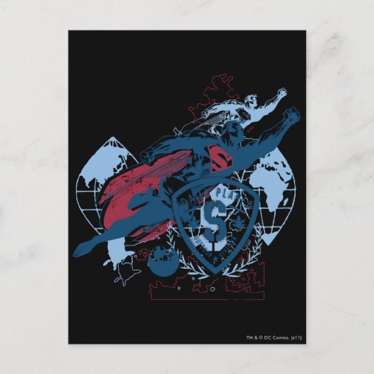 スーパーマンおよび地図 ポストカード (正面)