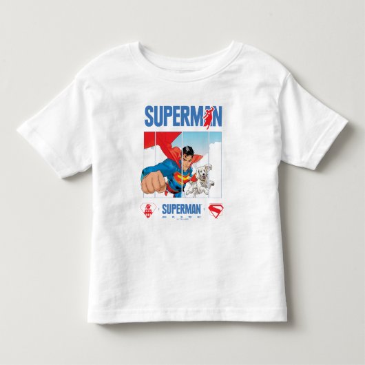 スーパーマンとクリプトが飛ぶ トドラーTシャツ (正面)