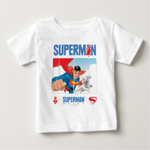 スーパーマンとクリプトが飛ぶ ベビーTシャツ
