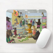 スーパーマーケットで彼らのショッピングをしている動物 マウスパッド (マウス)