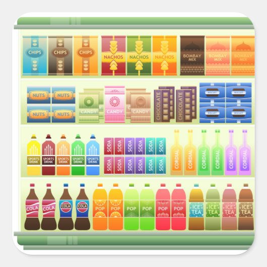 スーパーマーケットの市販の商品スナック スクエアシール (正面)