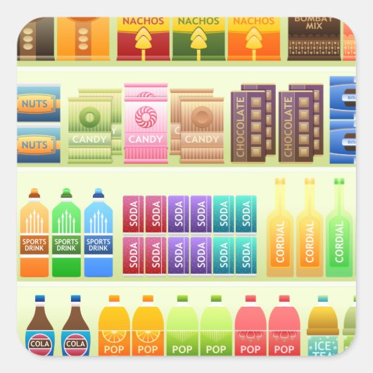 スーパーマーケットの市販の商品スナック スクエアシール (正面)