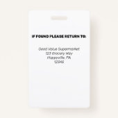 スーパーマーケットスーパーの従業員写真ID バッジ (裏面)