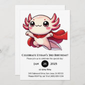 スーパー アクソロトル ヒーロー バースデー 招待状 (正面/裏面)