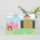 スーパー ヒーローとプリンセスの双子の合同誕生日パーティー 招待状 (スタンド正面)