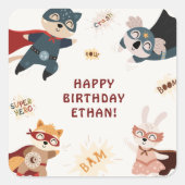 スーパー ヒーロー 動物 かわいい パーティー 動物 子供の誕生日 スクエアシール (正面)