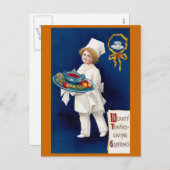 スープおよびフルーツの感謝祭の深皿を持つシェフ シーズンポストカード (正面/裏面)