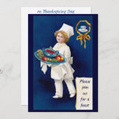 スープおよびフルーツの感謝祭の深皿を持つシェフ 招待状 (正面/裏面)