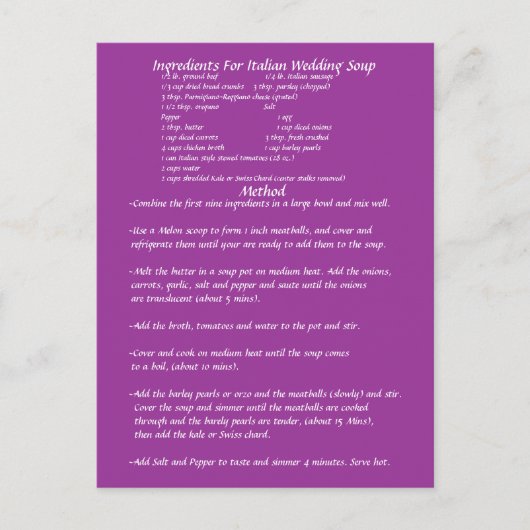 スープギフト結婚レシピカード ポストカード (正面)