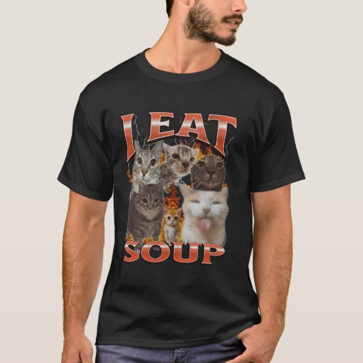 スープ ねこ おもしろ ミーム 海賊版 グラフィック Tシャツ (正面)
