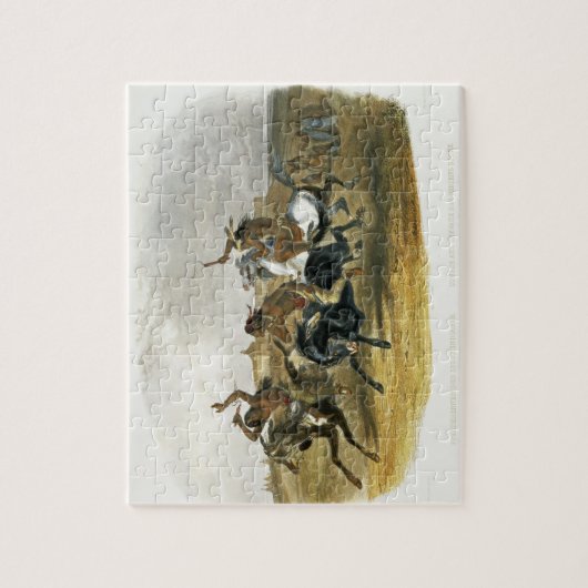 スー族のインディアンの競馬は城砦ピエール、plに近づきます ジグソーパズル (縦)